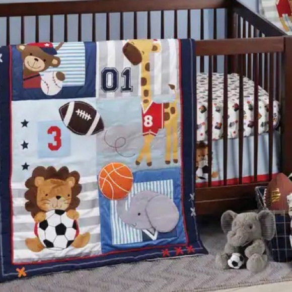 Lambs & Ivy Future All Star Blue/Gray Animal Sports 2-Piece Baby Set Like New - Picture 1 of 16